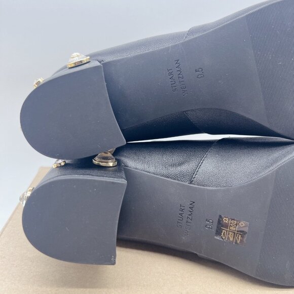 Stuart Weitzman Allshine 60 Ankle Boots Heels Black Leather Embellished US 9.5 - Picture 10 of 12